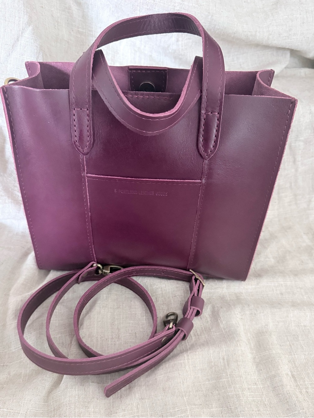 Portland Leather Goods Lola Crossbody Tote Plum Purple Leather NWOT